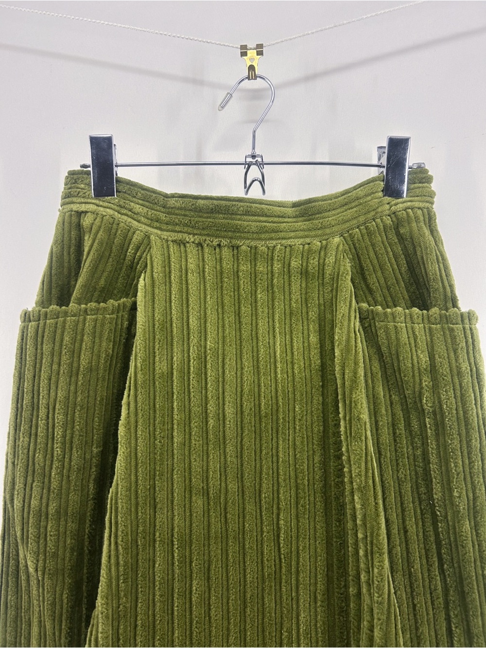 Vintage Mademoiselle of San Francisco Green Corduroy Wrap Midi Skirt Pockets 70s - Picture 2 of 7
